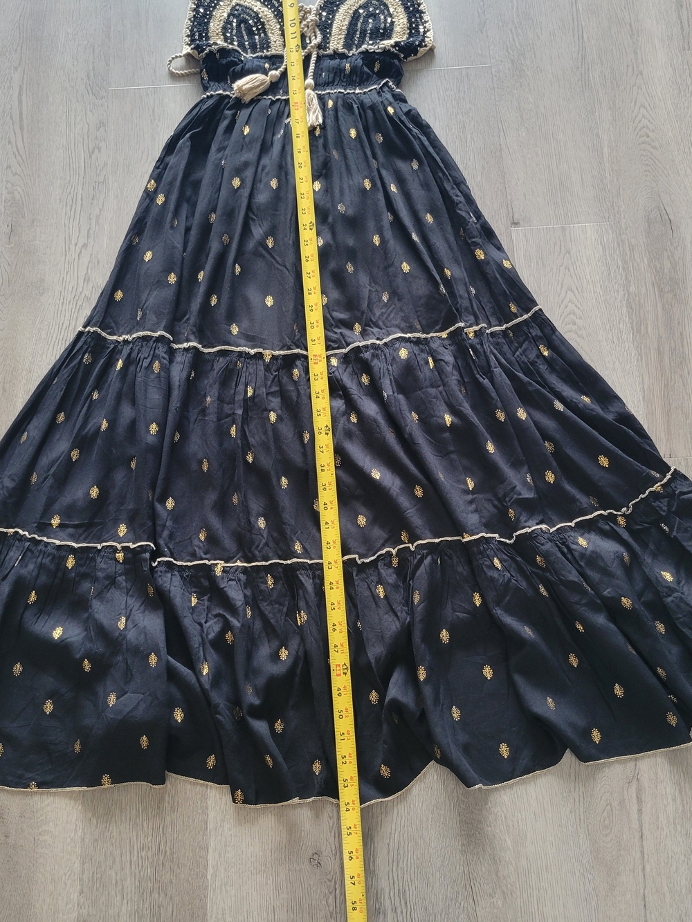NWT Crochet Boho Coquette Bohemian Black Gold Tiered Maxi Dress Sz Large/XL - Picture 16 of 16